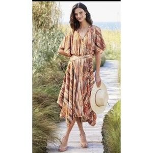 Soft Surroundings Cyra Dress Painted Stripe Asymmetrical Hem Large Nwt